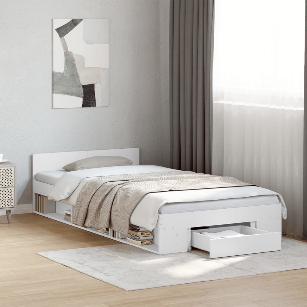 Cama Con Cajón Madera De Ingeniería Blanca