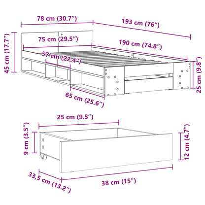 Cama Con Cajón Madera De Ingeniería Negra