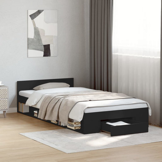 Cama Con Cajón Madera De Ingeniería Negra
