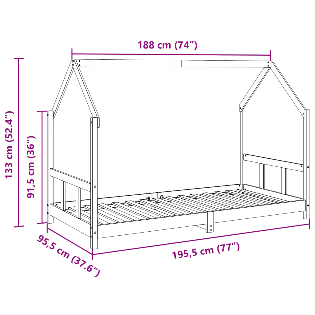 Estructura De Cama Infantil Madera De Pino 90X190Cm