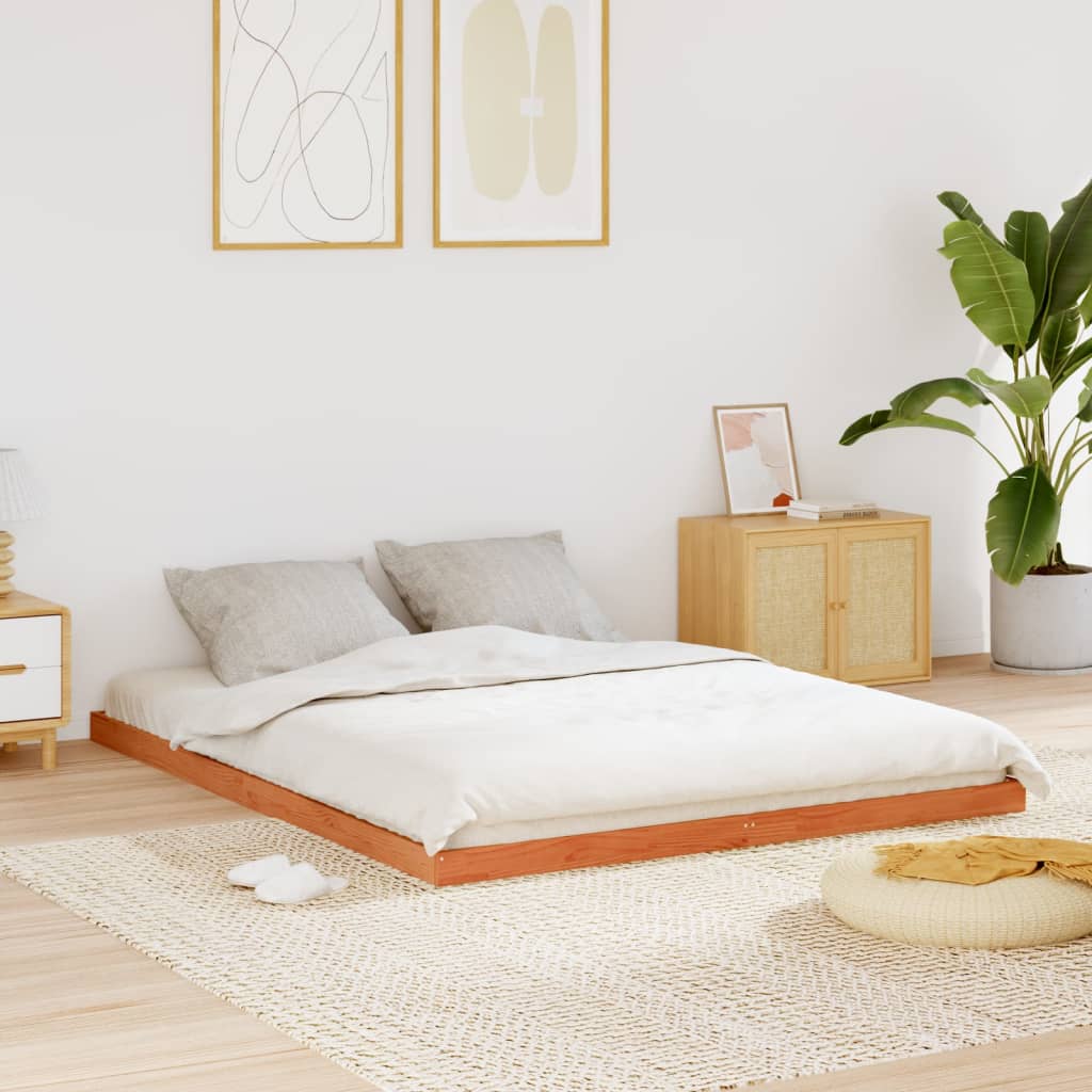 Estructura De Cama Sin Colchón Madera Maciza Marrón