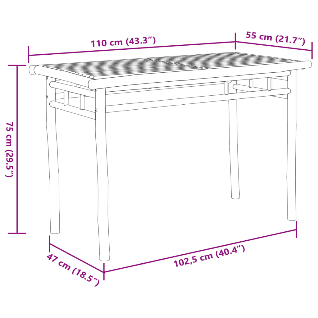 Mesa De Comedor De Jardín Bambú 110X55X75 Cm
