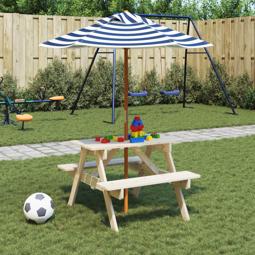 Mesa De Picnic Para 4 Niños Agujero Para Sombrilla Madera Abeto