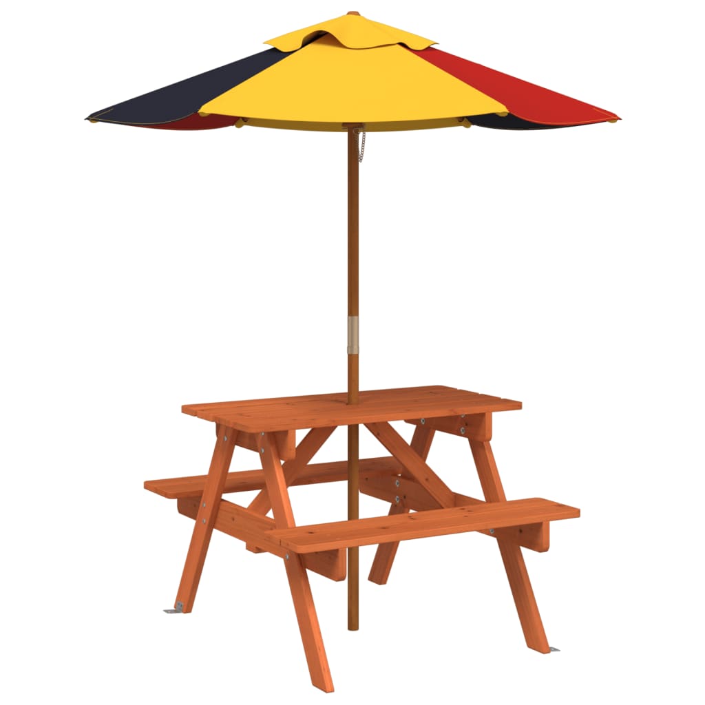 Mesa De Picnic Para 4 Niños Agujero Para Sombrilla Madera Abeto