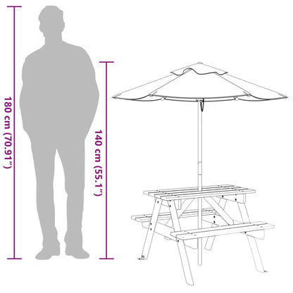 Mesa De Picnic Para 4 Niños Agujero Para Sombrilla Madera Abeto