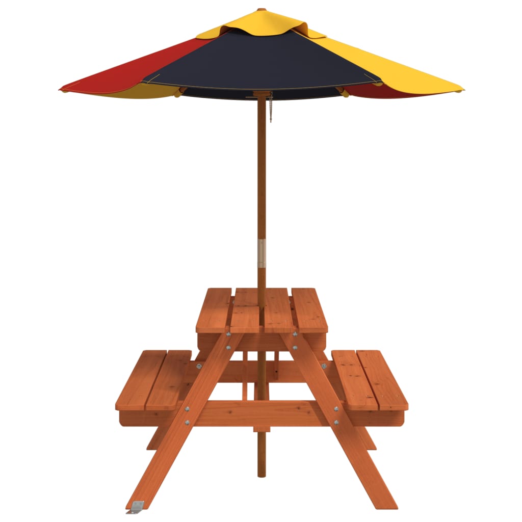 Mesa De Picnic Para 4 Niños Agujero Para Sombrilla Madera Abeto