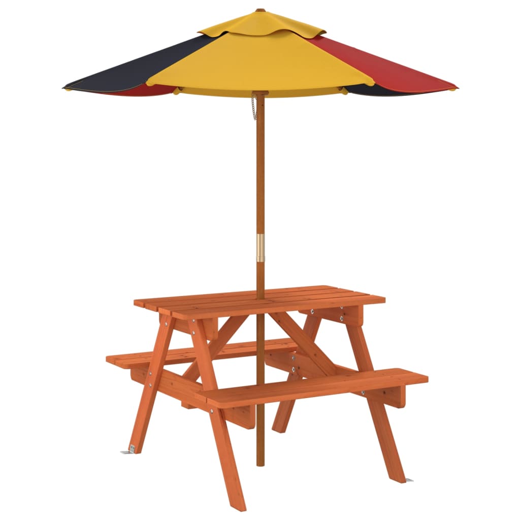 Mesa De Picnic Para 4 Niños Agujero Para Sombrilla Madera Abeto