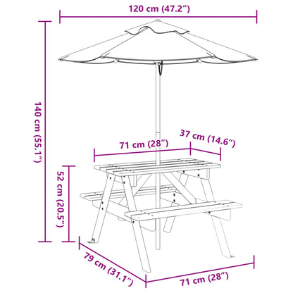 Mesa De Picnic Para 4 Niños Agujero Para Sombrilla Madera Abeto