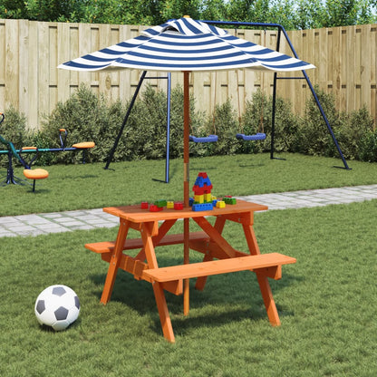 Mesa De Picnic Para 4 Niños Agujero Para Sombrilla Madera Abeto