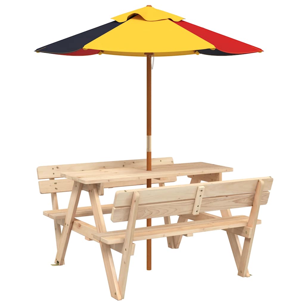 Mesa De Picnic Para 4 Niños Agujero Para Sombrilla Madera Abeto