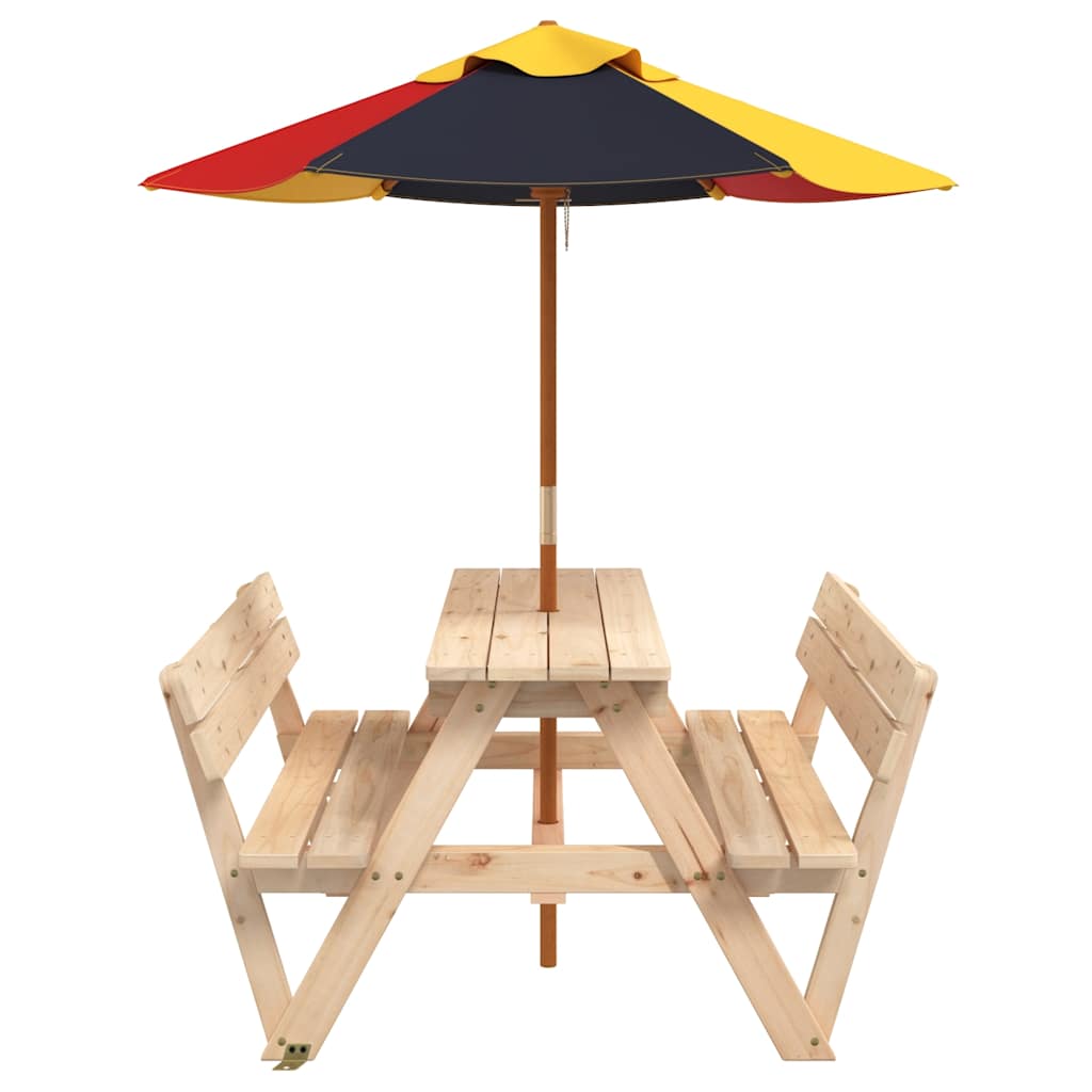 Mesa De Picnic Para 4 Niños Agujero Para Sombrilla Madera Abeto