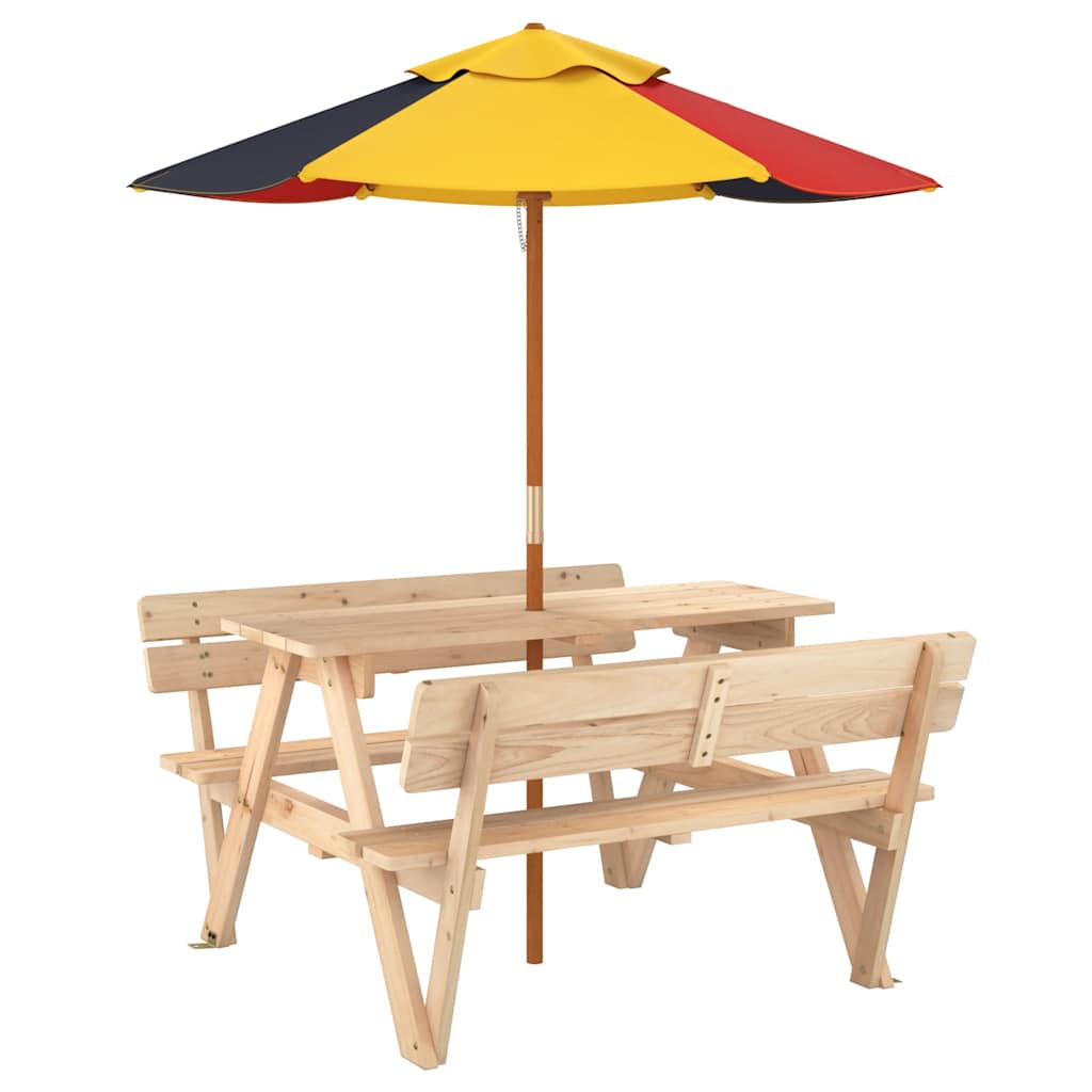 Mesa De Picnic Para 4 Niños Agujero Para Sombrilla Madera Abeto
