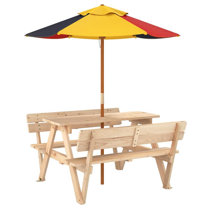 Mesa De Picnic Para 4 Niños Agujero Para Sombrilla Madera Abeto