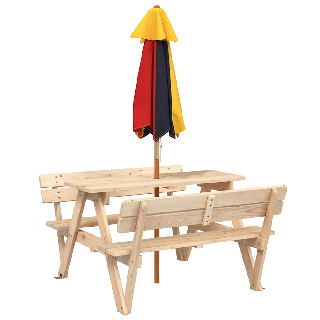 Mesa De Picnic Para 4 Niños Agujero Para Sombrilla Madera Abeto