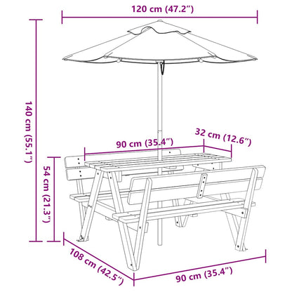 Mesa De Picnic Para 4 Niños Agujero Para Sombrilla Madera Abeto
