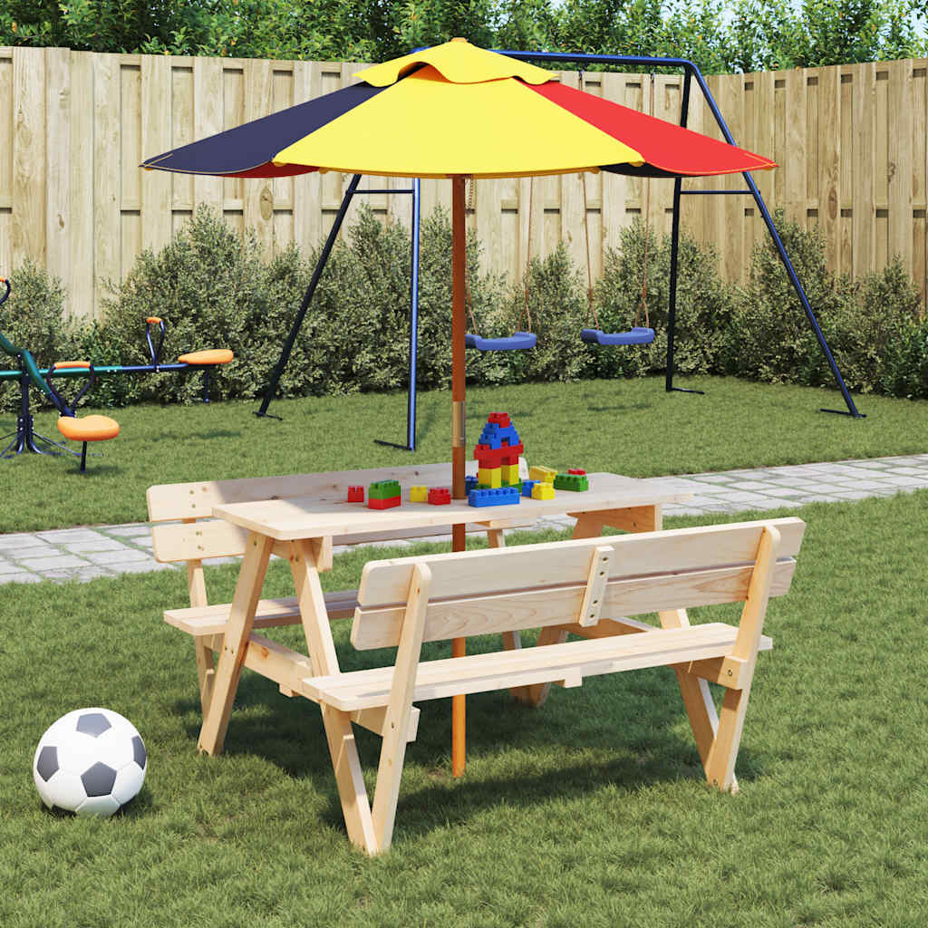Mesa De Picnic Para 4 Niños Agujero Para Sombrilla Madera Abeto