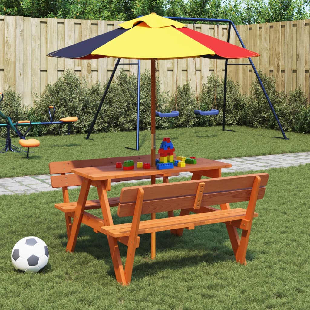 Mesa De Picnic Para 4 Niños Agujero Para Sombrilla Madera Abeto