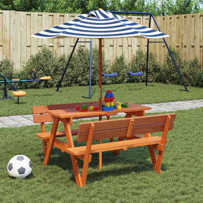Mesa De Picnic Para 4 Niños Agujero Para Sombrilla Madera Abeto