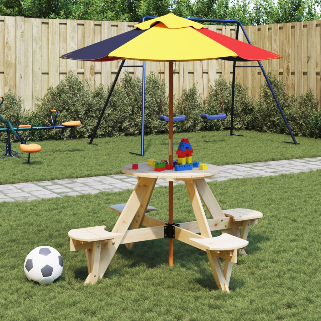 Mesa De Picnic Para 4 Niños Agujero Para Sombrilla Madera Abeto