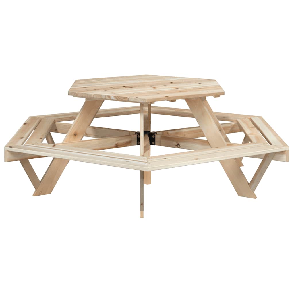 Mesa De Picnic Hexagonal 6 Niños Agujero Sombrilla Madera Abeto