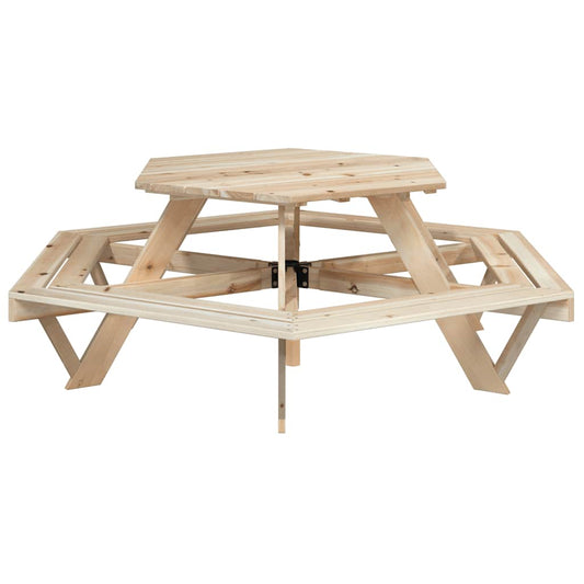 Mesa De Picnic Hexagonal 6 Niños Agujero Sombrilla Madera Abeto