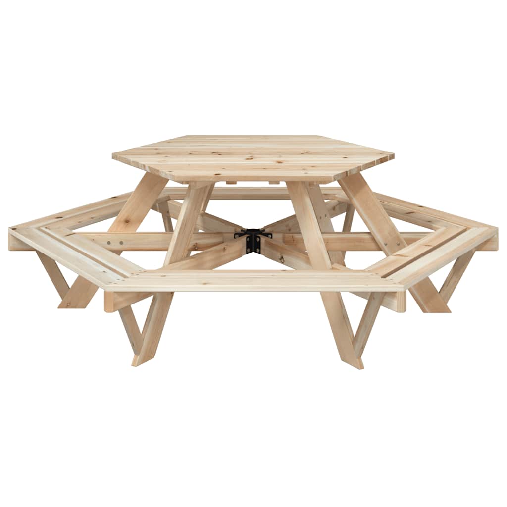 Mesa De Picnic Hexagonal 6 Niños Agujero Sombrilla Madera Abeto