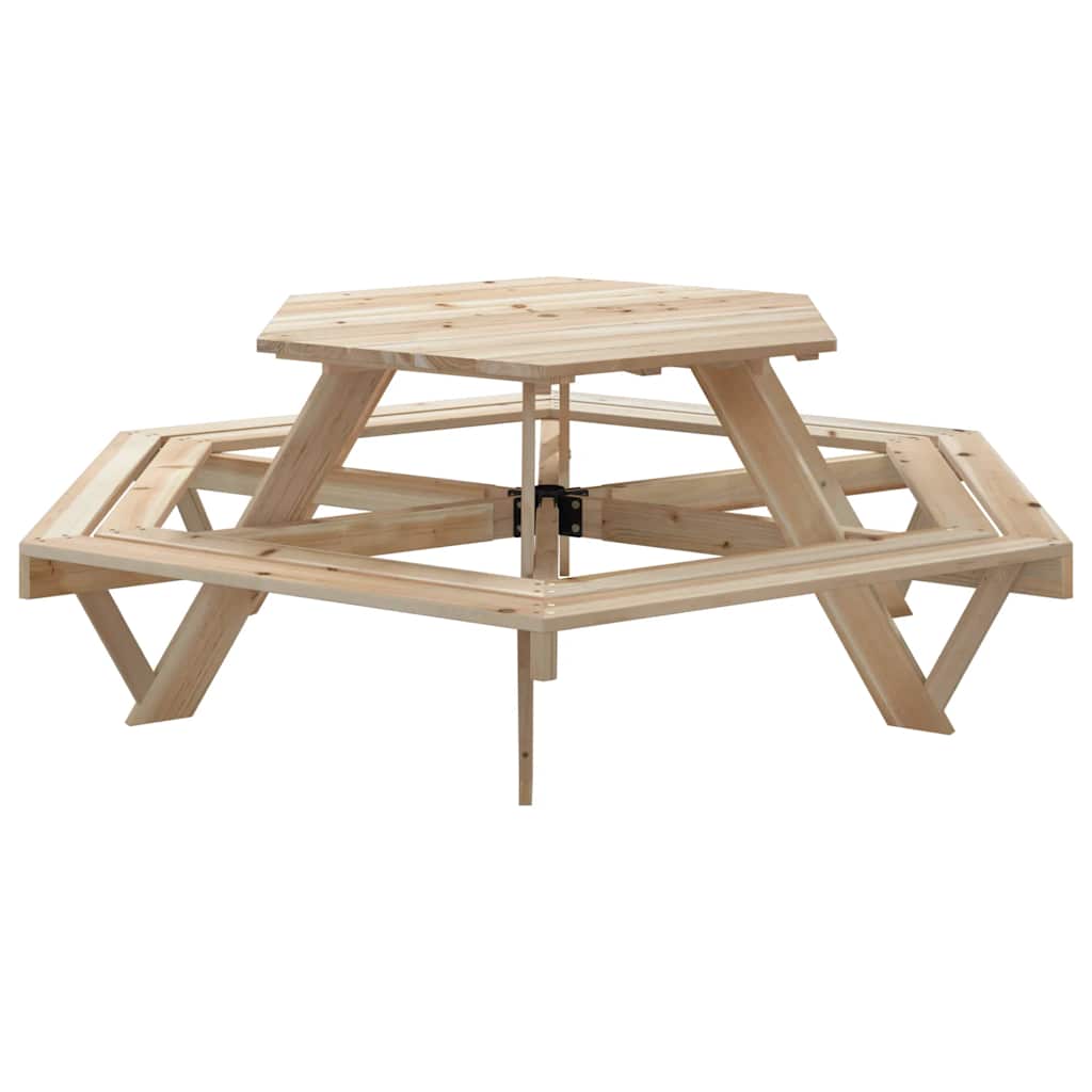 Mesa De Picnic Hexagonal 6 Niños Agujero Sombrilla Madera Abeto