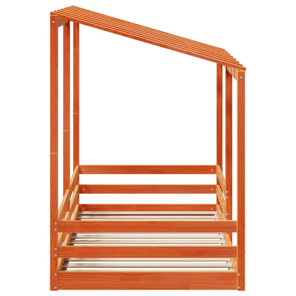 Cama Infantil Con Techo Madera Maciza Pino Marrón