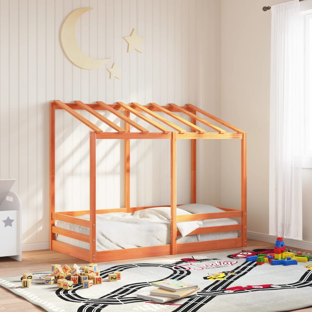Cama Infantil Con Techo Madera Maciza Pino Marrón