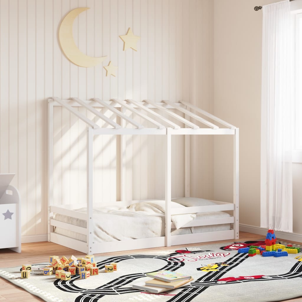 Cama Infantil Con Techo Madera Maciza Pino Marrón