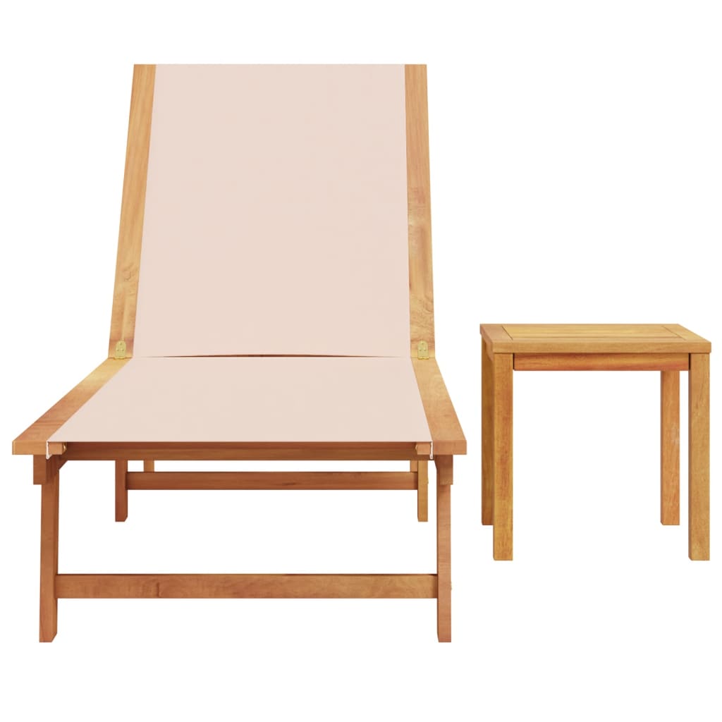 Tumbona Con Mesa Madera Maciza De Acacia Y Textileno