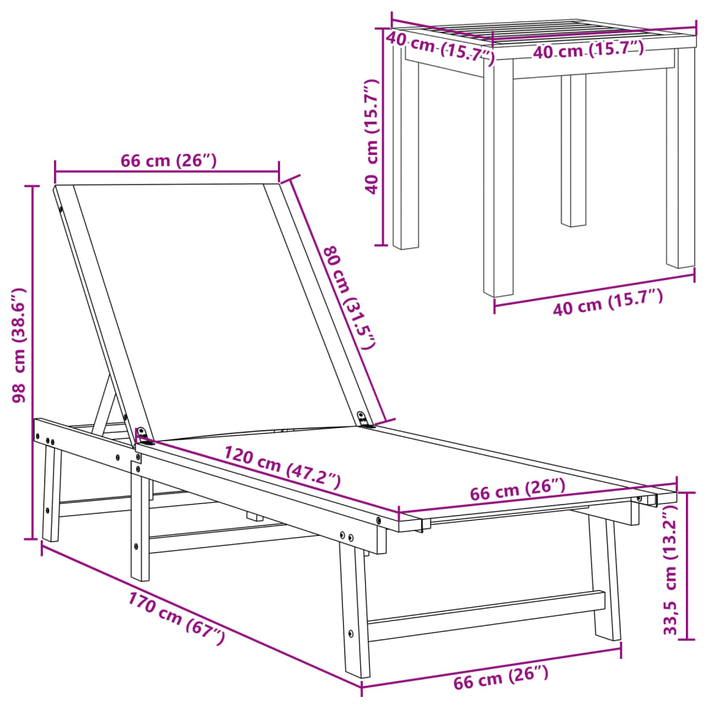 Tumbona Con Mesa Madera Maciza De Acacia Y Textileno