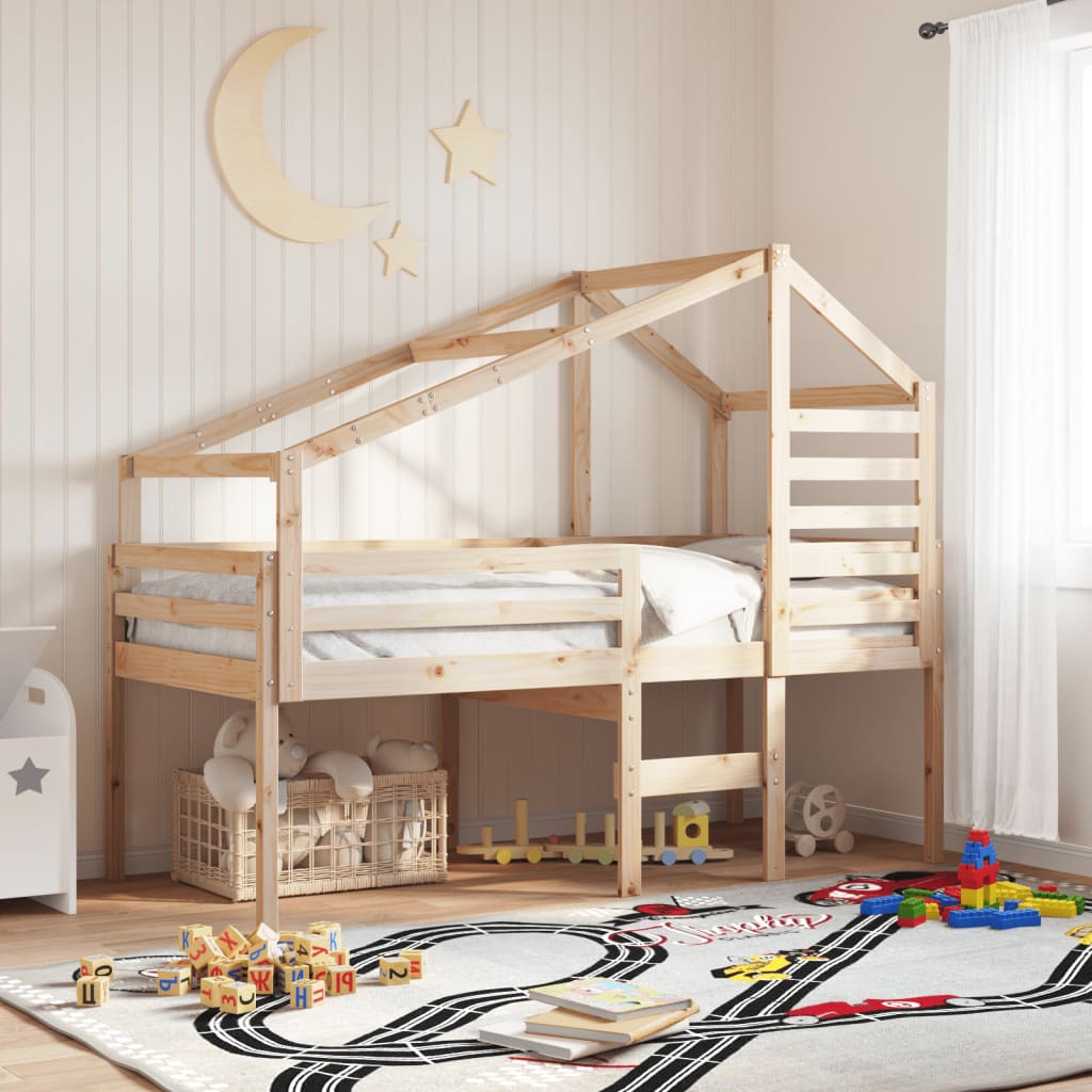 Cama Alta Con Techo Madera Maciza De Pino