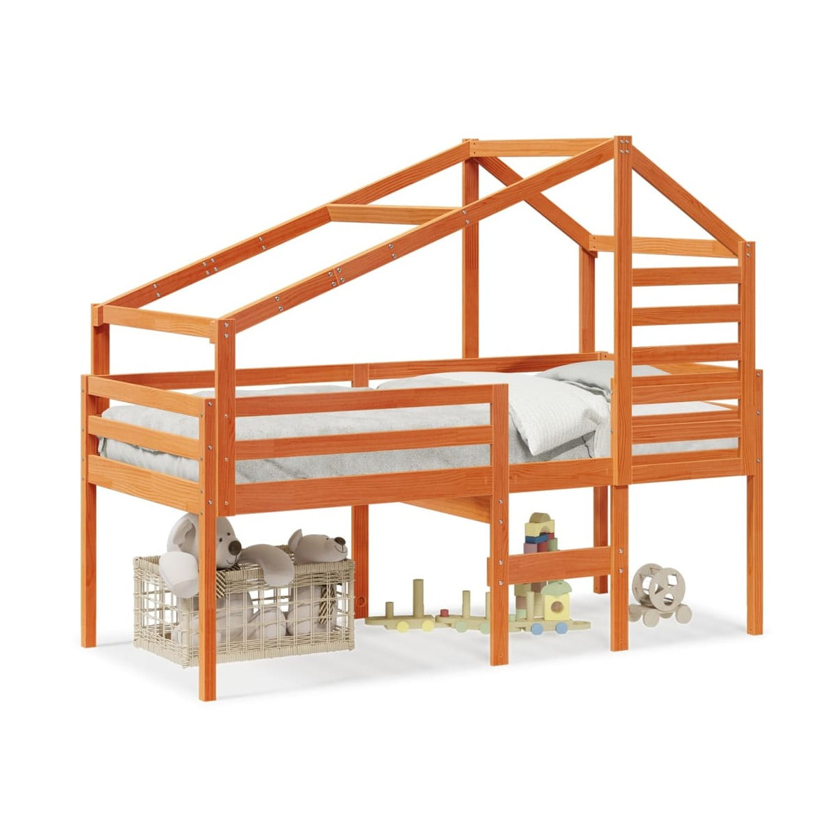 Cama Alta Con Techo Madera Maciza De Pino