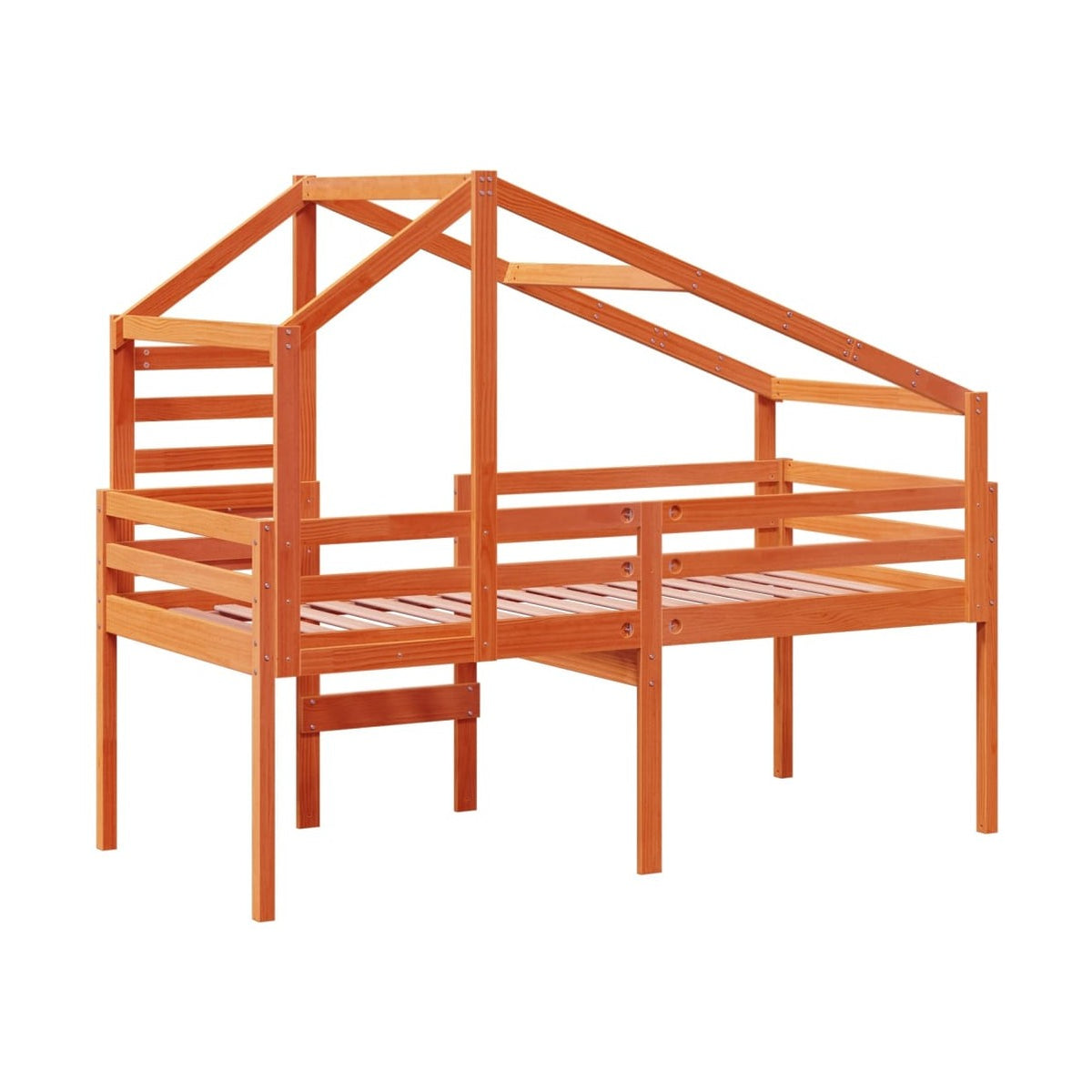 Cama Alta Con Techo Madera Maciza De Pino
