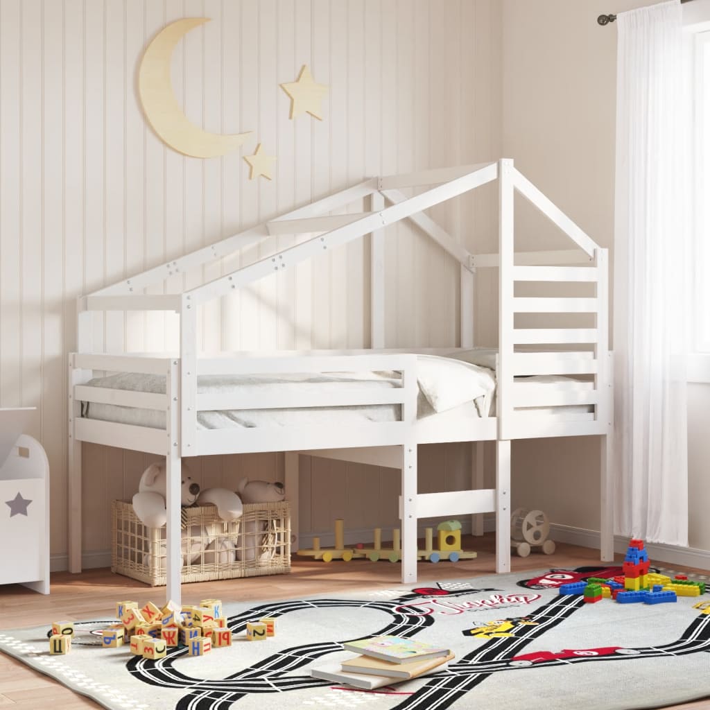 Cama Alta Con Techo Madera Maciza De Pino