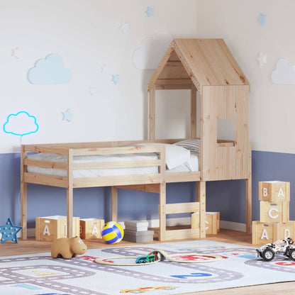 Cama Alta Con Techo Madera Maciza De Pino