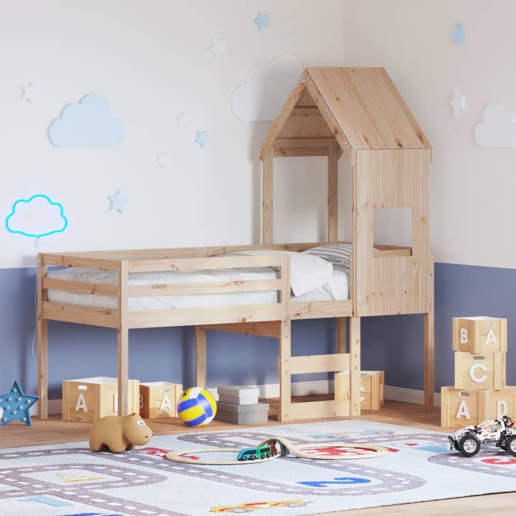 Cama Alta Con Techo Madera Maciza De Pino