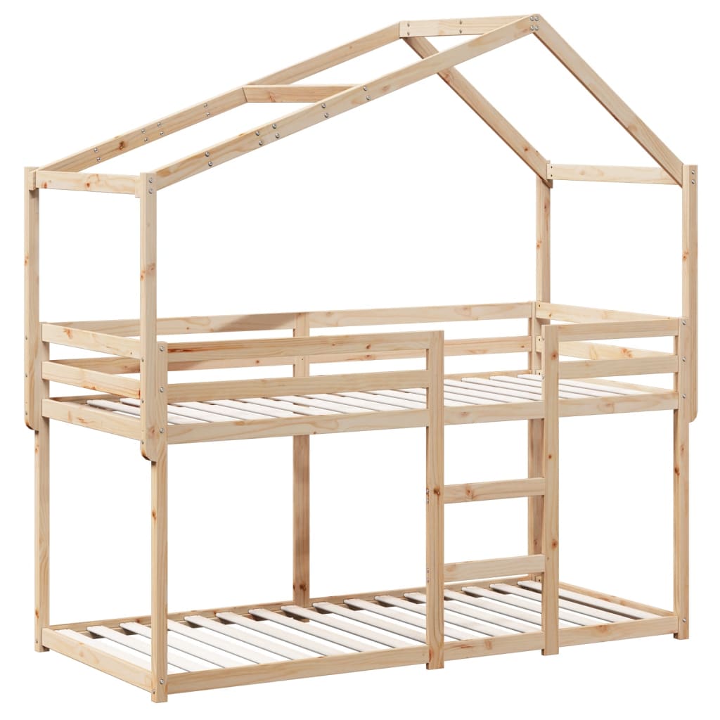 Cama Litera Con Techo Madera Maciza De Pino