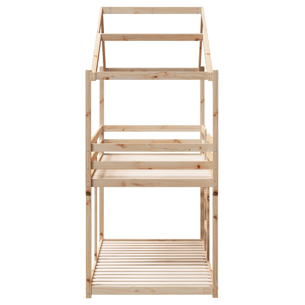 Cama Litera Con Techo Madera Maciza De Pino