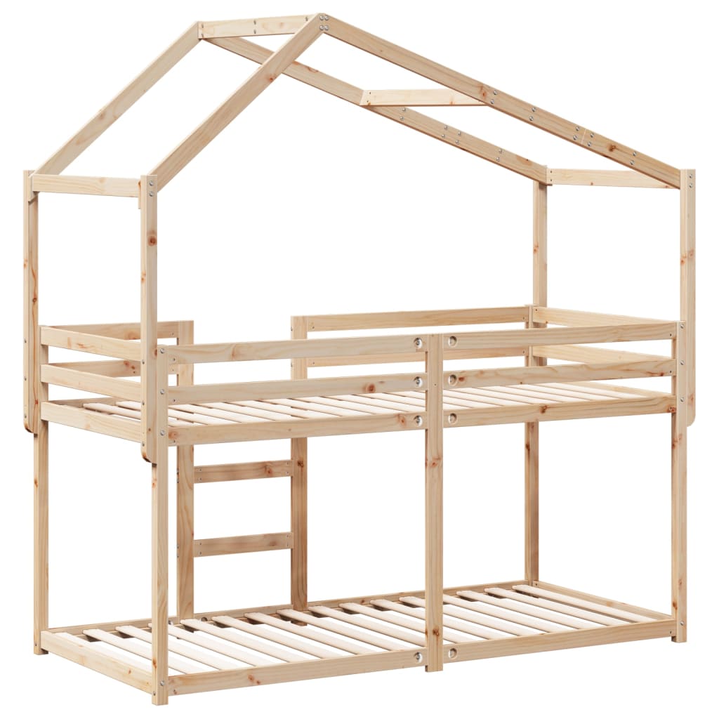 Cama Litera Con Techo Madera Maciza De Pino