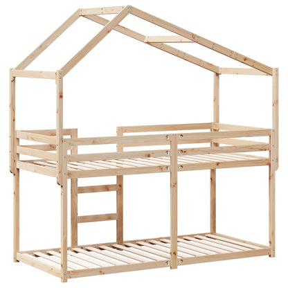 Cama Litera Con Techo Madera Maciza De Pino
