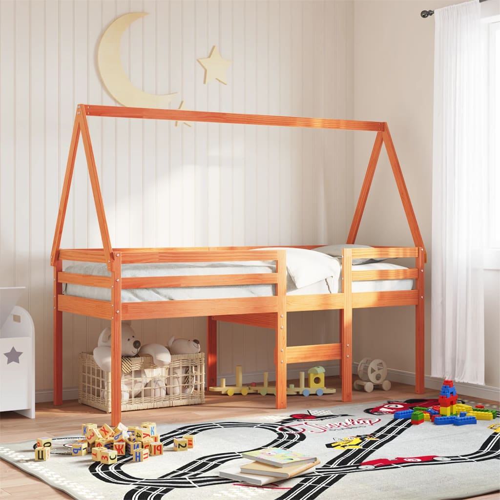 Cama Alta Con Techo Madera Maciza De Pino