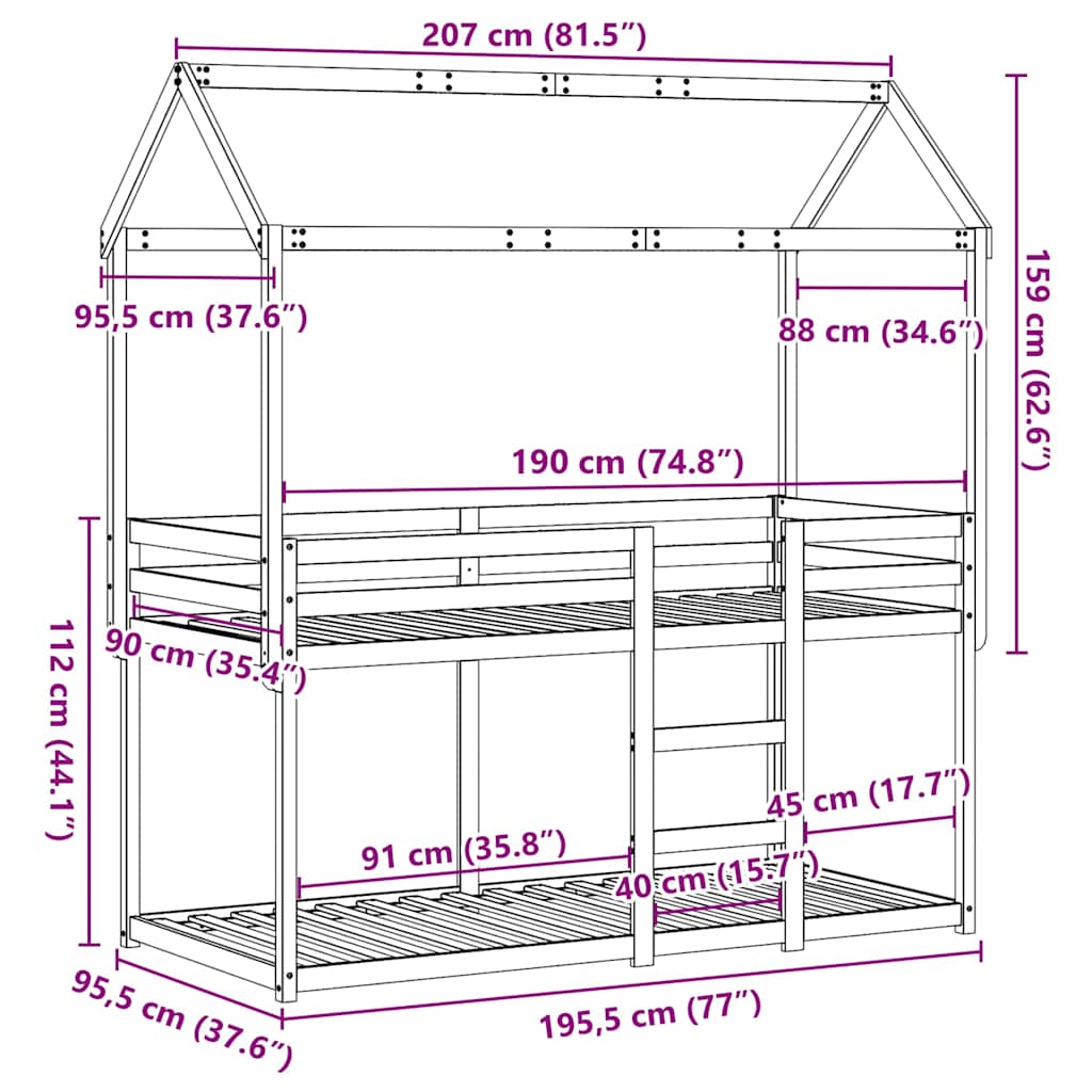 Cama Litera Sin Colchón Madera Maciza De Pino