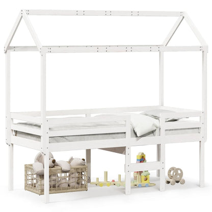 Cama Alta Con Techo Blanca Madera Maciza Pino Blanca