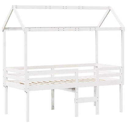 Cama Alta Con Techo Blanca Madera Maciza Pino Blanca
