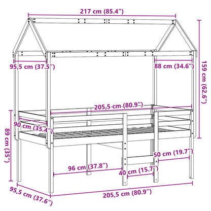 Cama Alta Con Techo Blanca Madera Maciza Pino Blanca