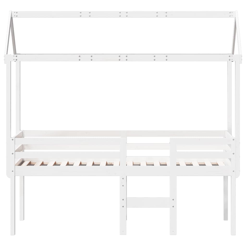 Cama Alta Con Techo Blanca Madera Maciza Pino Blanca