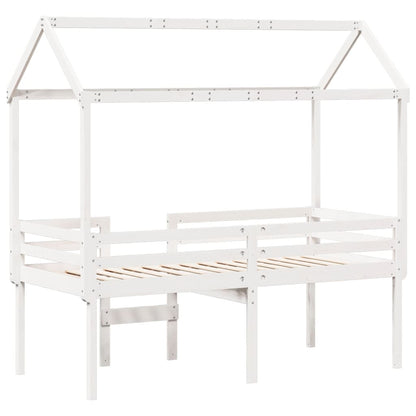 Cama Alta Con Techo Blanca Madera Maciza Pino Blanca