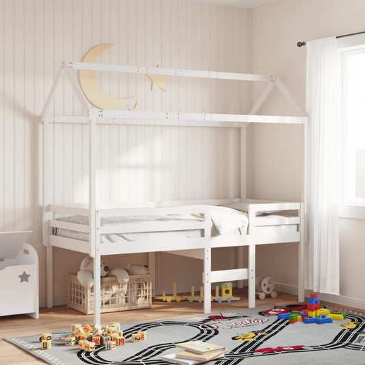 Cama Alta Con Techo Blanca Madera Maciza Pino Blanca